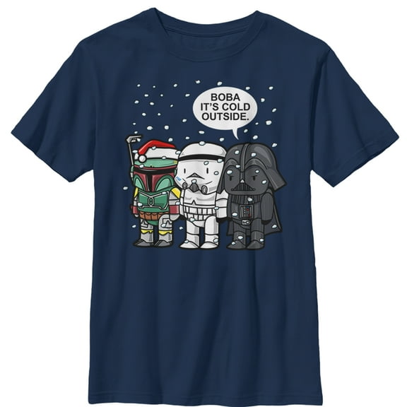 Boy's Star Wars Boba It's Cold Outside  Graphic Tee Navy Blue Medium