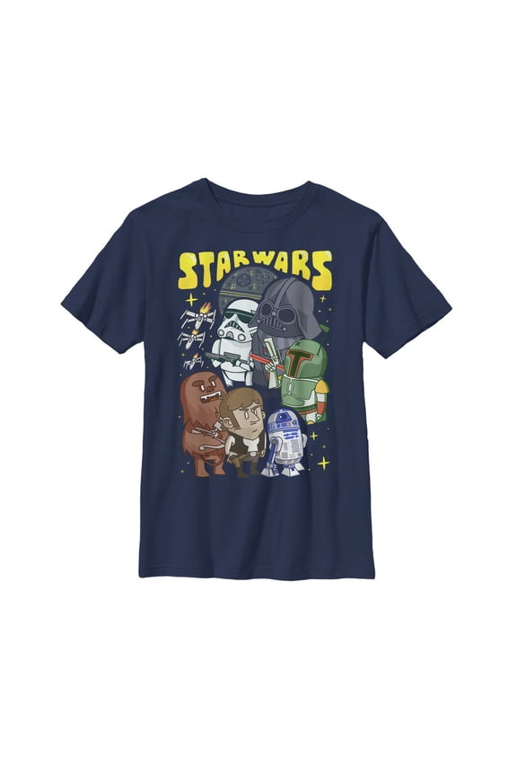 Boy's Star Wars Cartoon Character Group Graphic Tee Navy Blue Small