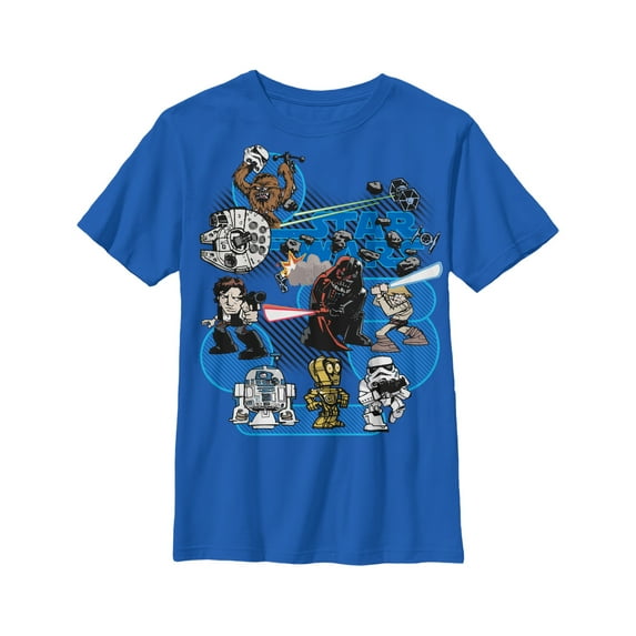 Boy's Star Wars Cartoon Character Streaks Graphic Tee Royal Blue Large