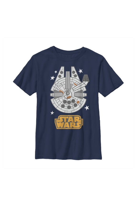 Boy's Star Wars Cartoon Millennium Falcon Graphic Tee Navy Blue Small