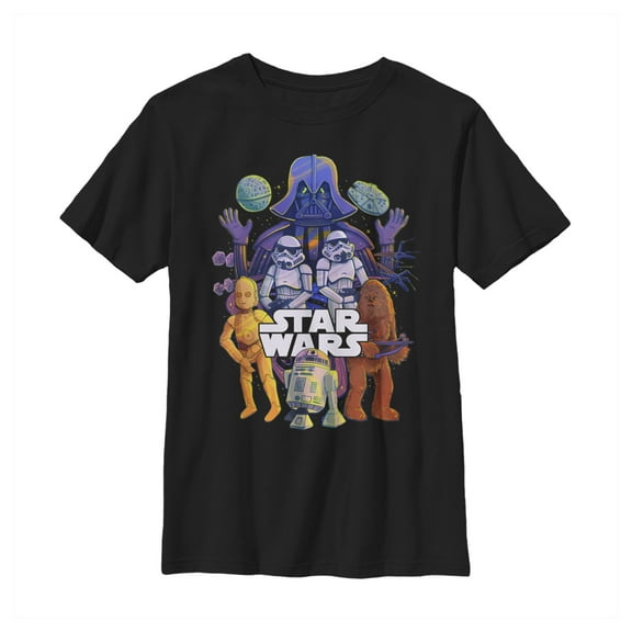 Boy's Star Wars Character Collage Sidewalk Art  Graphic Tee Black Medium
