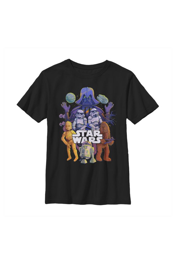 Boy's Star Wars Character Collage Sidewalk Art  Graphic Tee Black Medium