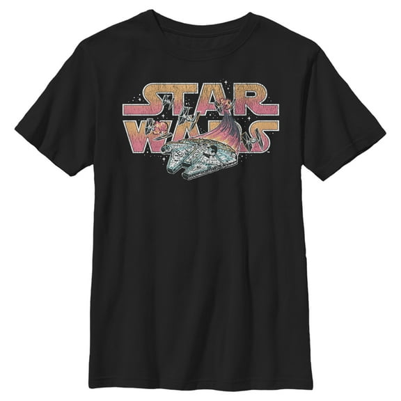 Boy's Star Wars Chasing The Falcon  Graphic Tee Black Large