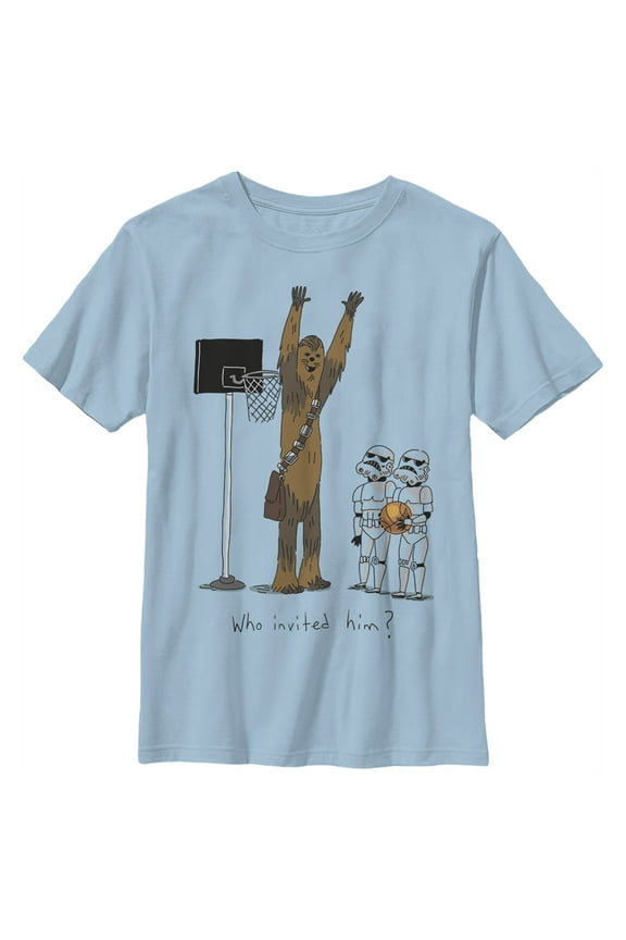 Boy's Star Wars Chewbacca Basketball Who Invited Him  Graphic Tee Light Blue Medium