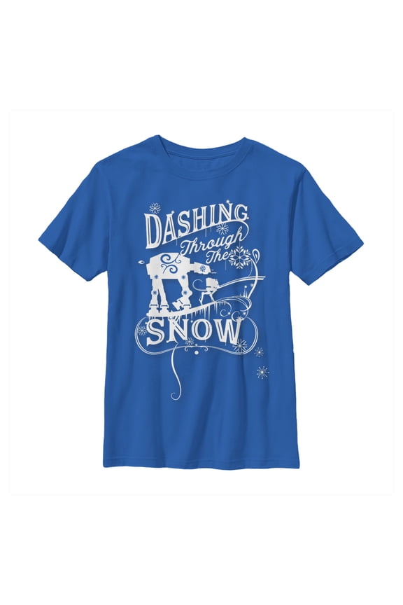 Boy's Star Wars Christmas AT-AT Dashing Snow Graphic Tee Royal Blue Small
