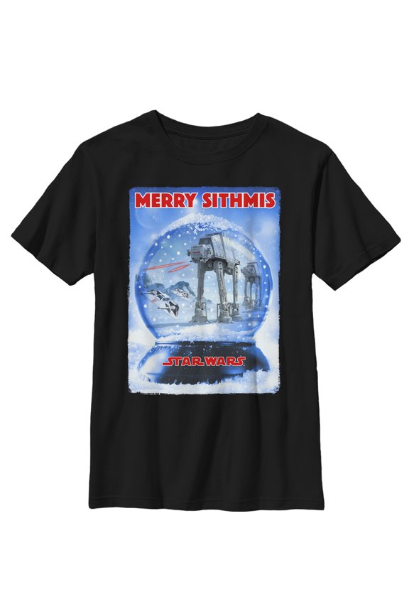 Boy's Star Wars Christmas AT-AT Snow Globe Graphic Tee Black X Small