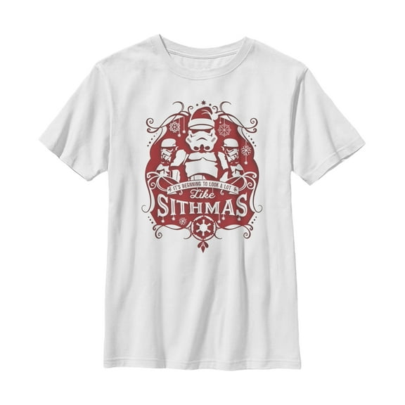 Boy's Star Wars Christmas Looking Like Sithmas  Graphic Tee White X Large