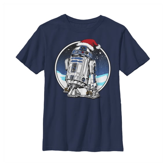 Boy's Star Wars Christmas R2-D2 Santa Hat Graphic Tee Navy Blue Small