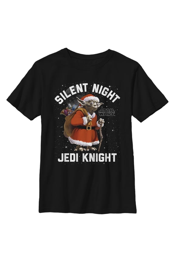 Boy's Star Wars Christmas Stanta Yoda  Graphic Tee Black Large