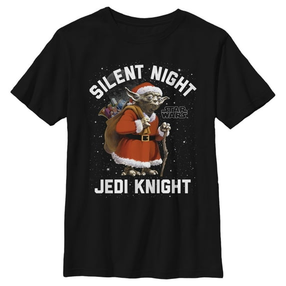 Boy's Star Wars Christmas Stanta Yoda Graphic Tee Black Small
