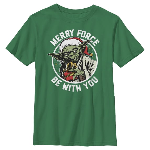 Boy's Star Wars Christmas Yoda May the Force Graphic Tee Kelly Green Large