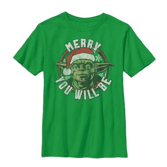 Boy's Star Wars Christmas Yoda Merry You Will Be Graphic Tee Kelly Green Small
