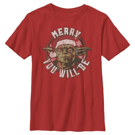 Boy's Star Wars Christmas Yoda Merry You Will Be Graphic Tee Red X Large