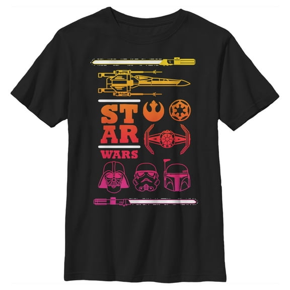 Boy's Star Wars Colorful Icons  Graphic Tee Black Large