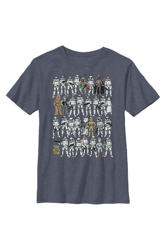 Boy's Star Wars Cute Sketches Graphic Tee Navy Blue Heather Small