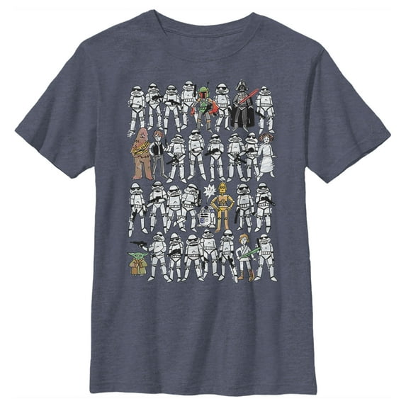 Boy's Star Wars Cute Sketches Graphic Tee Navy Blue Heather X Large