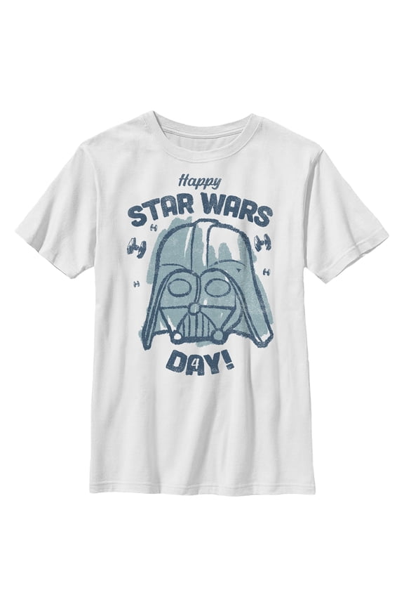 Boy's Star Wars Darth Vader Happy Star Wars Day Graphic Tee White Large