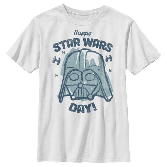 Boy's Star Wars Darth Vader Happy Star Wars Day Graphic Tee White X Small