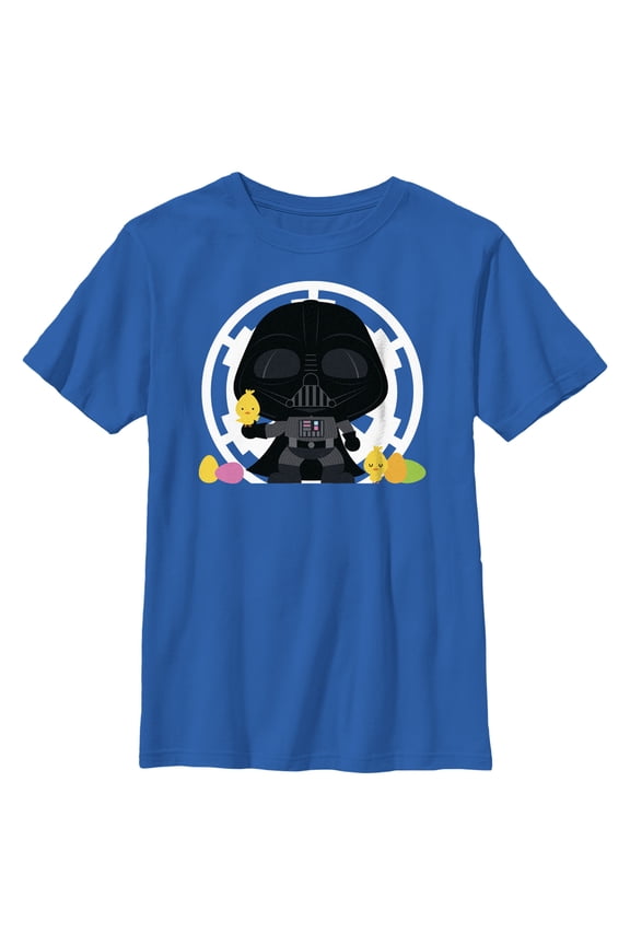 Boy's Star Wars Darth Vader Loves Easter and Baby Chickens Graphic Tee Royal Blue Large