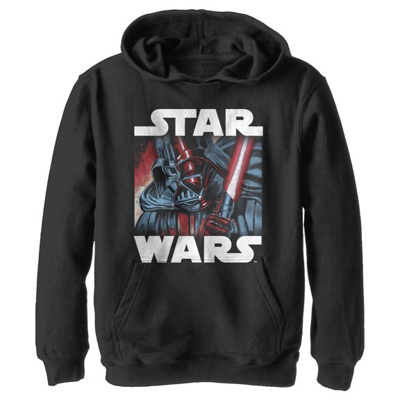 Boy's Star Wars Darth Vader Painting Gaze  Pull Over Hoodie Black Small
