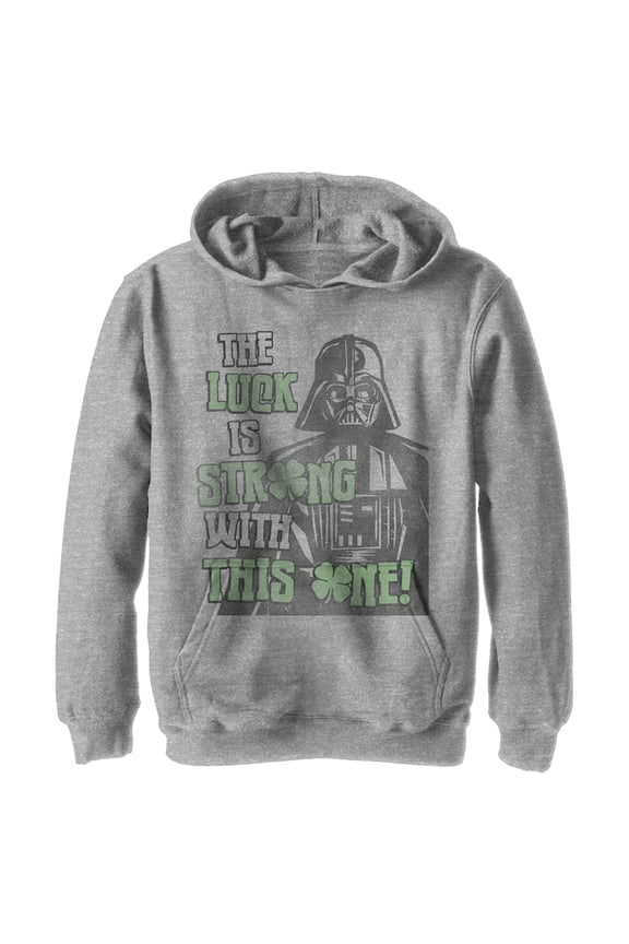 Boy's Star Wars Darth Vader St. Patrick's Day Luck Is Strong With This One Pull Over Hoodie Athletic Heather Medium
