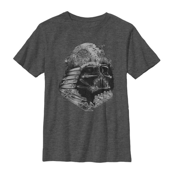 Boy's Star Wars Darth Vader Star Ship Collage Graphic Tee Charcoal Heather Large