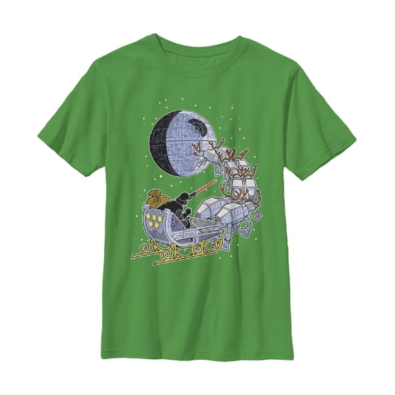 Boy's Star Wars Darth Vader Starry Sleigh Graphic Tee Kelly Green Large