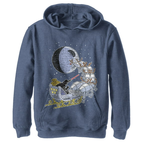 Boy's Star Wars Darth Vader Starry Sleigh Pull Over Hoodie Navy Blue Heather X Large