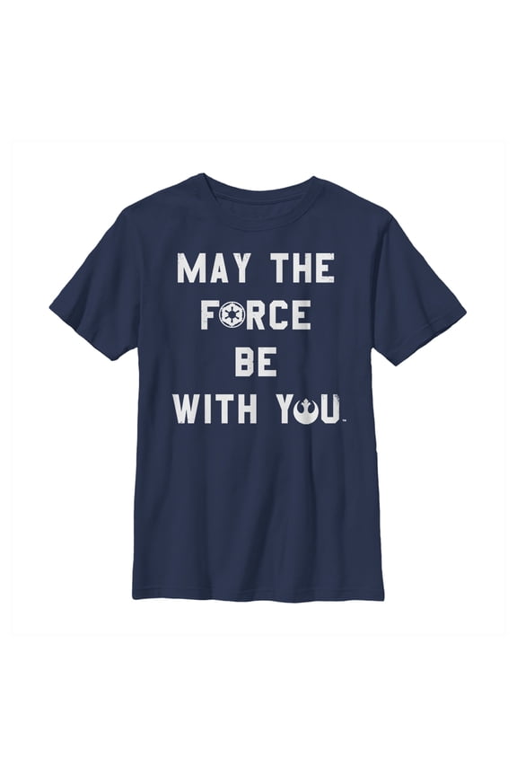 Boy's Star Wars Distressed May The Force Graphic Tee Navy Blue Large