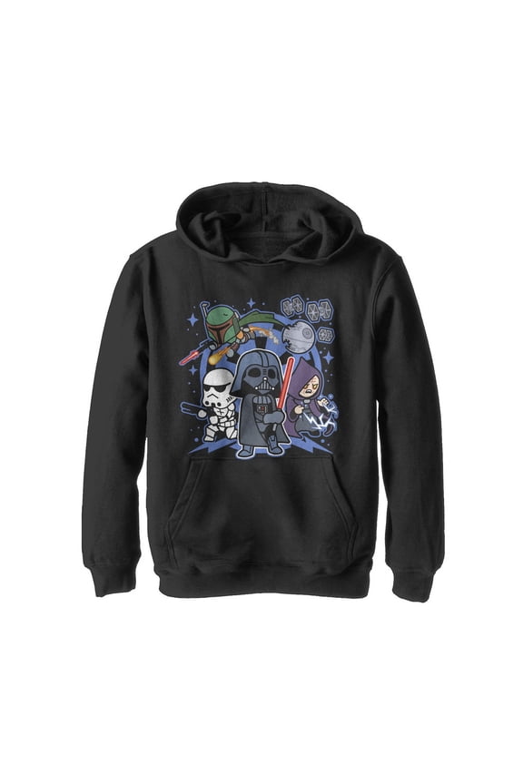 Boy's Star Wars Empire Cartoon Characters Pull Over Hoodie Black X Large
