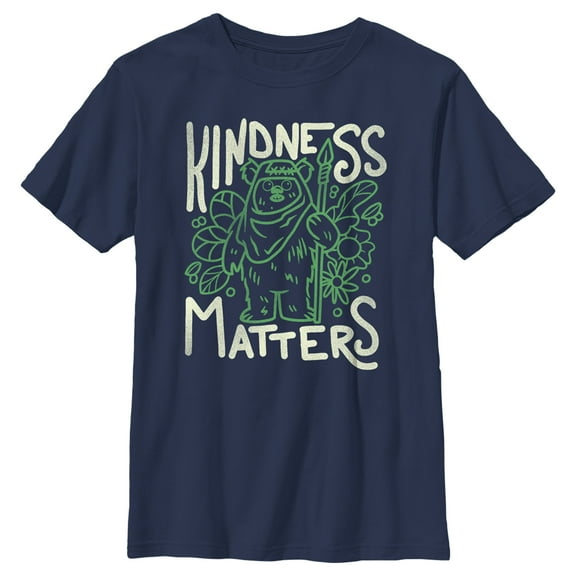 Boy's Star Wars Ewok Kindness Matters  Graphic Tee Navy Blue Small