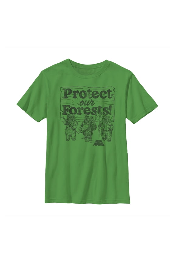 Boy's Star Wars Ewok Protect Our Forests Graphic Tee Kelly Green X Small