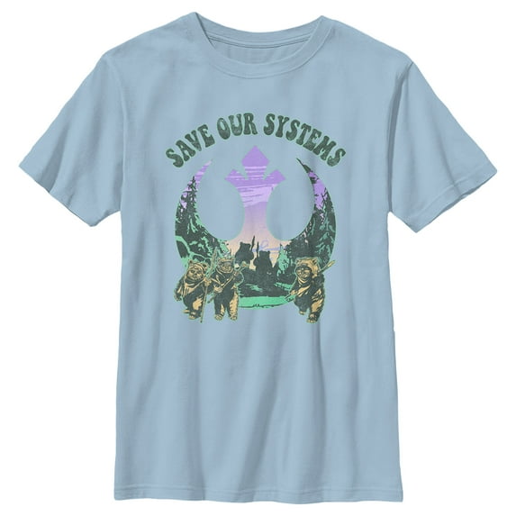 Boy's Star Wars Ewoks Save Our Systems Retro Graphic Tee Light Blue Large