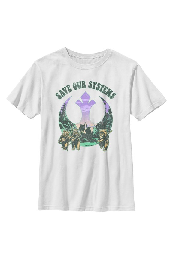 Boy's Star Wars Ewoks Save Our Systems Retro  Graphic Tee White Small