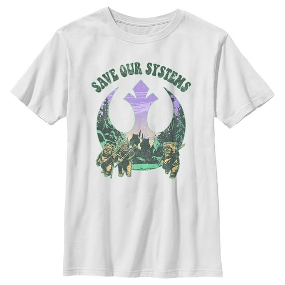 Boy's Star Wars Ewoks Save Our Systems Retro Graphic Tee White X Small