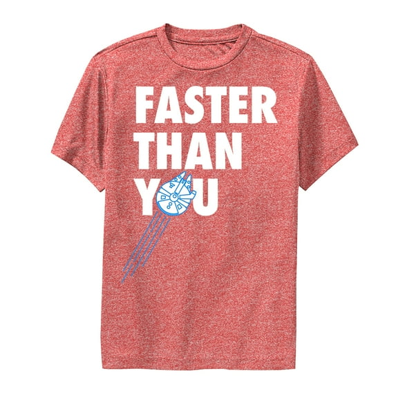 Boy's Star Wars Faster Than You Millennium Falcon Performance Graphic Tee Red Heather Small