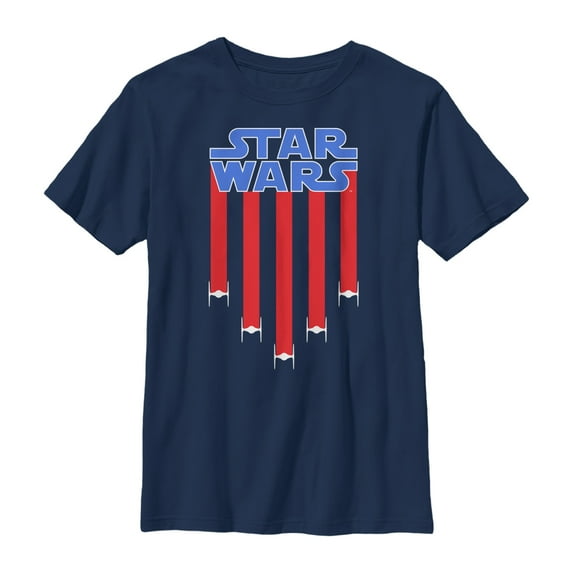 Boy's Star Wars Fourth of July TIE Fighter Stripes Graphic Tee Navy Blue Medium