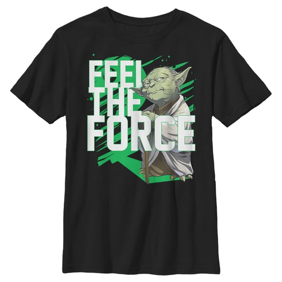 Boy's Star Wars: Galaxy of Adventures Yoda Feel the Force Animated Graphic Tee Black Large
