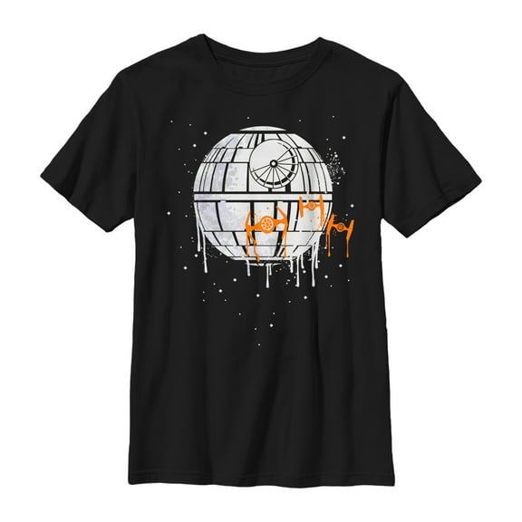Boy's Star Wars Halloween Death Star Drip  Graphic Tee Black Large