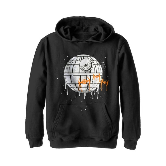 Boy's Star Wars Halloween Death Star Drip Pull Over Hoodie Black Medium