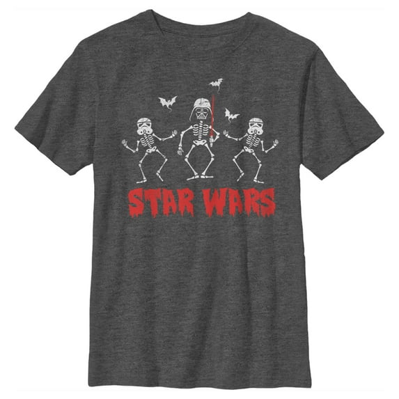 Boy's Star Wars Halloween Vader Skeletons Graphic Tee Charcoal Heather X Large
