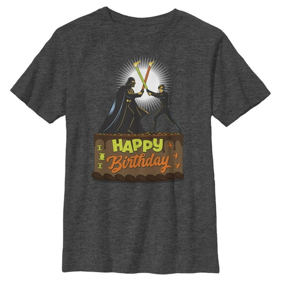 Boy's Star Wars Happy Birthday Duel Cake Graphic Tee Charcoal Heather X Large