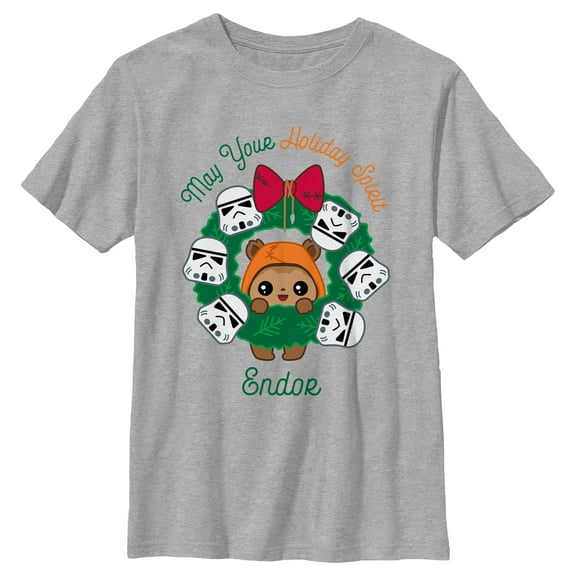 Boy's Star Wars Holiday Spirit Endor  Graphic Tee Athletic Heather Small