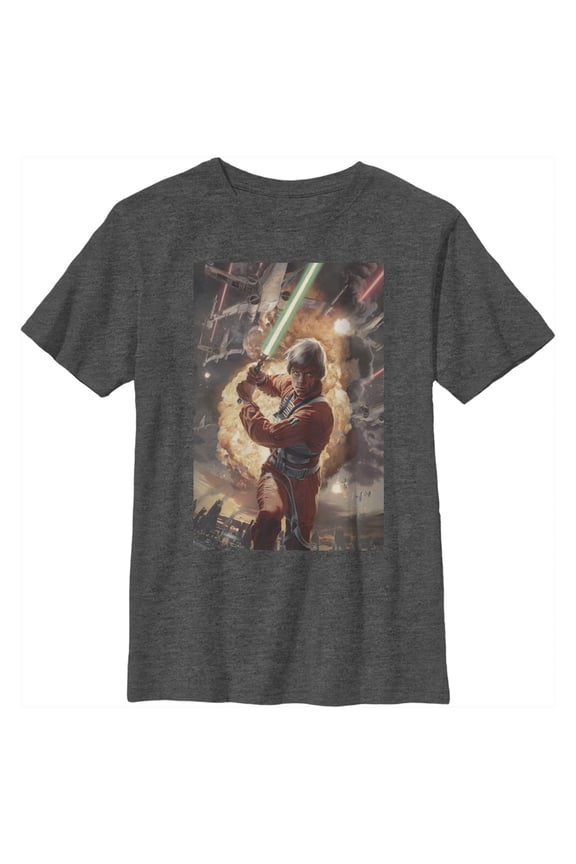 Boy's Star Wars Luke Skywalker Ready  Graphic Tee Charcoal Heather Large