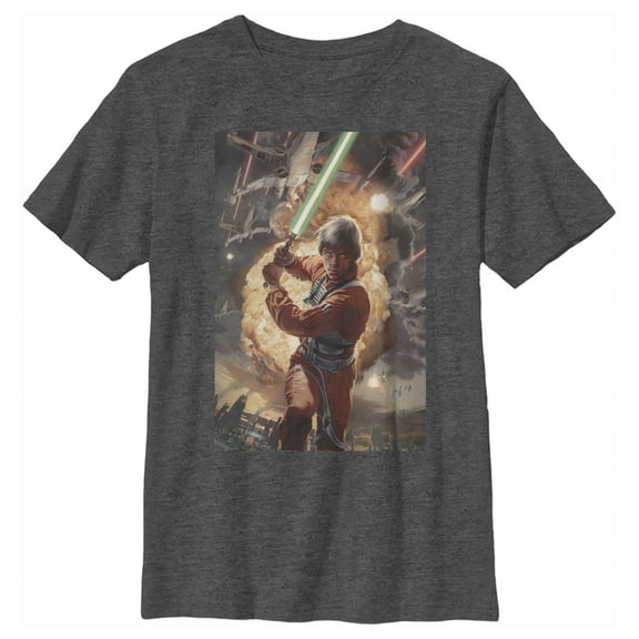 Boy's Star Wars Luke Skywalker Ready  Graphic Tee Charcoal Heather Medium