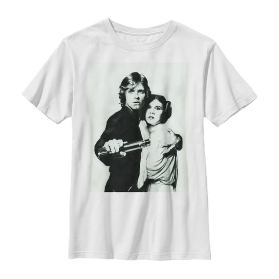 Boy's Star Wars Luke and Leia Grayscale Graphic Tee White X Large