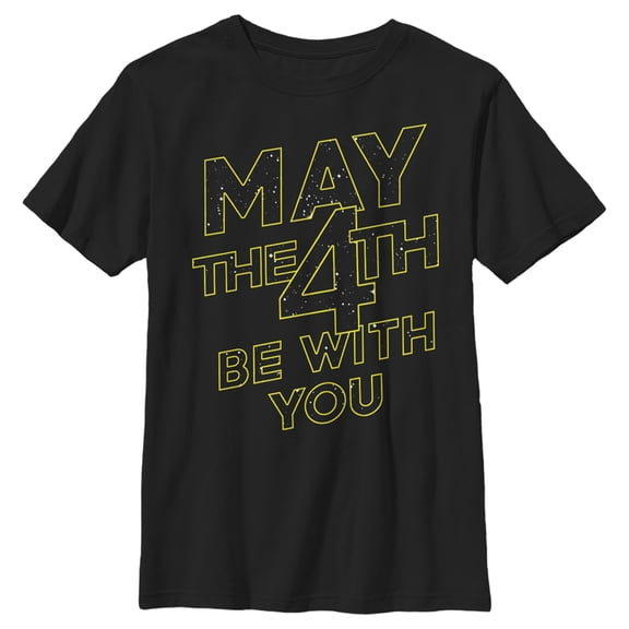 Boy's Star Wars May the 4th Be With You Stars  Graphic Tee Black Small