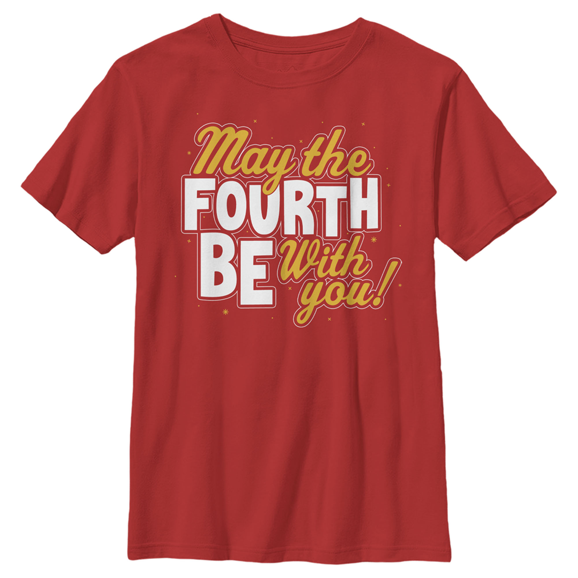Boy's Star Wars May the Fourth Be With You Gold and White  Graphic Tee Red Large