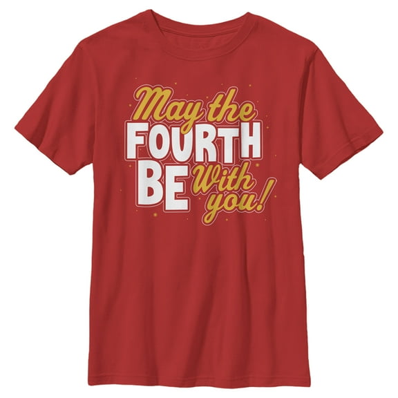 Boy's Star Wars May the Fourth Be With You Gold and White Graphic Tee Red X Small