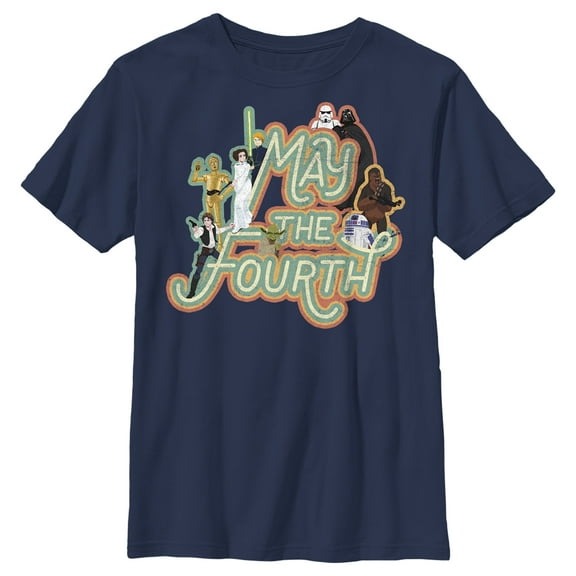 Boy's Star Wars May the Fourth Classic Characters  Graphic Tee Navy Blue X Small